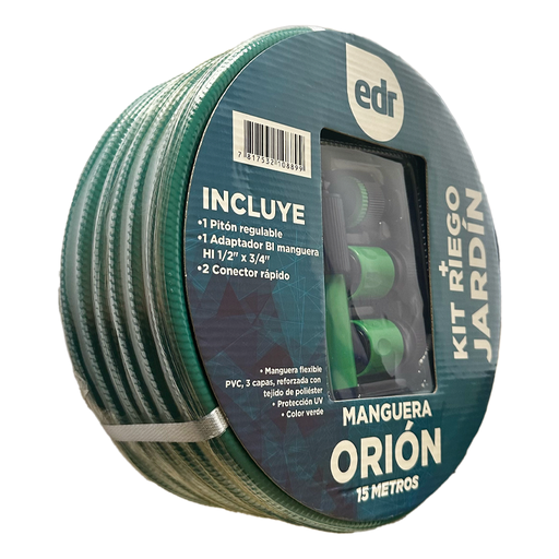 [175319]  KIT PITON CON MANGUERA ORION 1/2' VERDE - ROLLO 10 M